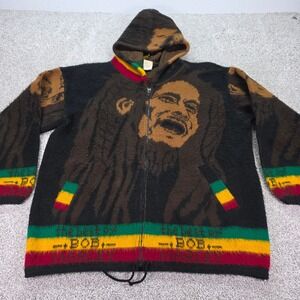 Vintage 90s Artesanias Bob Marley Wool Hoodie Sweater Mens M/L Ecuador Rasta Zip